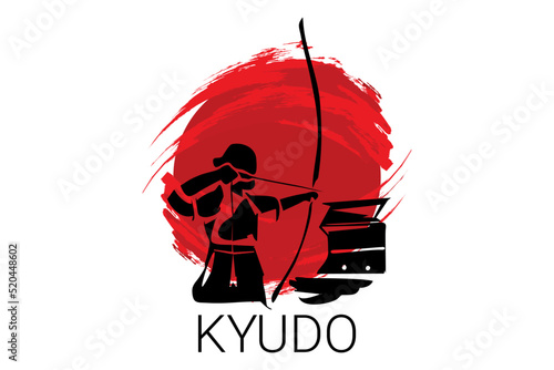Japanese archery kyudo sport vector line icon. sportman, fighting stance. sport pictogram illustration.