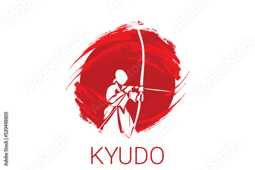 Japanese archery kyudo sport vector line icon. sportman, fighting stance. sport pictogram illustration. photo