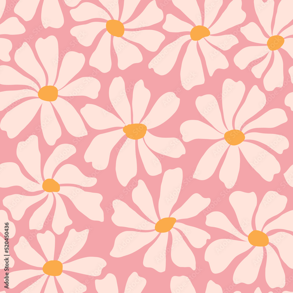 Groovy daisy flower seamless pattern. Cute hand drawn floral background. Groovy daisy flower seamless pattern. Cute hand drawn floral background.
