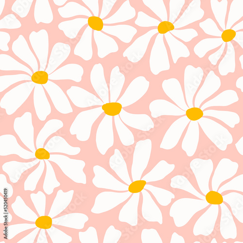 Groovy daisy flower seamless pattern. Cute hand drawn floral background.
