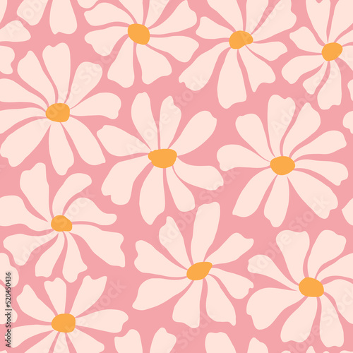 Groovy daisy flower seamless pattern. Cute hand drawn floral background.