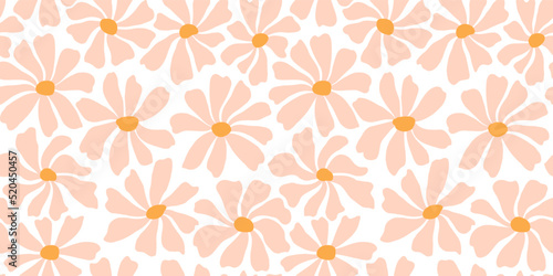 Groovy daisy flower seamless pattern. Cute hand drawn floral background. © Oleksandra