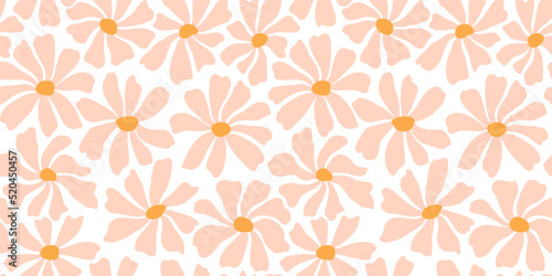 Groovy daisy flower seamless pattern. Cute hand drawn floral background.
