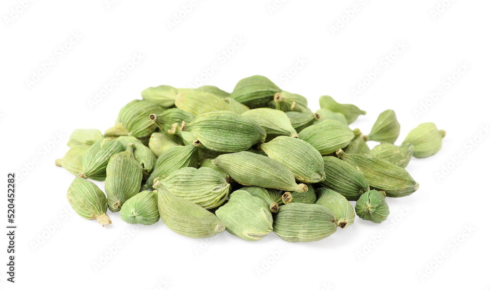Pile of dry cardamom seeds on white background Pile of dry cardamom seeds on white background
