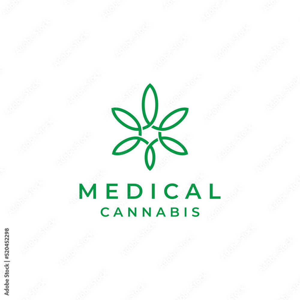 Medical cannabis logo design. Vector illustration of abstract cannabis leaf. modern logo design vector linear icon template Medical cannabis logo design. Vector illustration of abstract cannabis leaf. modern logo design vector linear icon template