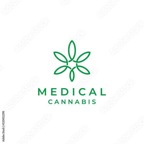 Medical cannabis logo design. Vector illustration of abstract cannabis leaf. modern logo design vector linear icon template