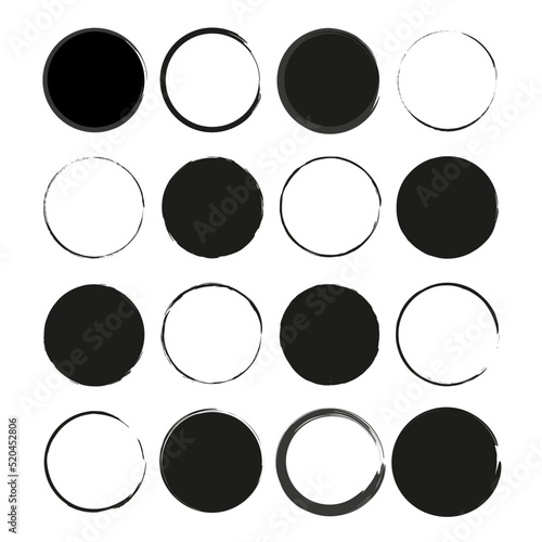 black brush circles. Watercolor brush texture. Vector illustration. Stock image. 
