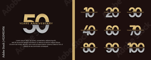 set of anniversary logo golden and silver color on dark background for celebration moment