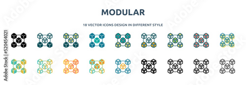 modular icon in 18 different styles such as thin line, thick line, two color, glyph, colorful, lineal color, detailed, stroke and gradient. set of modular vector for web, mobile, ui photo