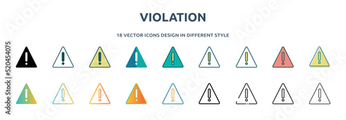 violation icon in 18 different styles such as thin line, thick line, two color, glyph, colorful, lineal color, detailed, stroke and gradient. set of violation vector for web, mobile, ui
