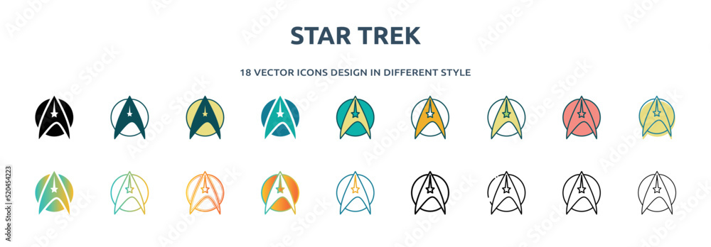 star trek icon in 18 different styles such as thin line, thick line