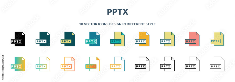 pptx icon in 18 different styles such as thin line, thick line, two ...