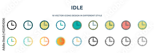 idle icon in 18 different styles such as thin line, thick line, two color, glyph, colorful, lineal color, detailed, stroke and gradient. set of idle vector for web, mobile, ui