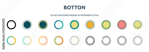 botton icon in 18 different styles such as thin line, thick line, two color, glyph, colorful, lineal color, detailed, stroke and gradient. set of botton vector for web, mobile, ui photo