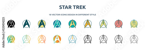 star trek icon in 18 different styles such as thin line, thick line, two color, glyph, colorful, lineal color, detailed, stroke and gradient. set of star trek vector for web, mobile, ui photo