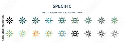 specific icon in 18 different styles such as thin line, thick line, two color, glyph, colorful, lineal color, detailed, stroke and gradient. set of specific vector for web, mobile, ui