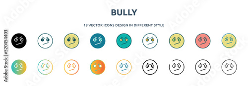 bully icon in 18 different styles such as thin line, thick line, two color, glyph, colorful, lineal color, detailed, stroke and gradient. set of bully vector for web, mobile, ui