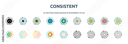 consistent icon in 18 different styles such as thin line, thick line, two color, glyph, colorful, lineal color, detailed, stroke and gradient. set of consistent vector for web, mobile, ui