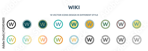wiki icon in 18 different styles such as thin line, thick line, two color, glyph, colorful, lineal color, detailed, stroke and gradient. set of wiki vector for web, mobile, ui photo