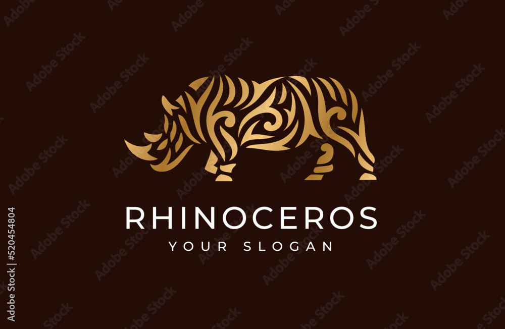 luxury rhino logo with engraving concept luxury rhino logo with engraving concept