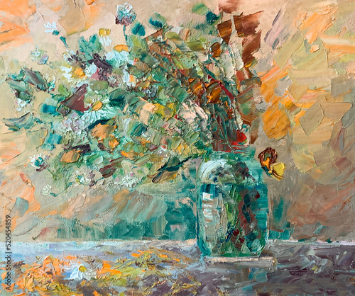 Wallpaper Mural summer bouquet in a glass vase, oil painting Torontodigital.ca
