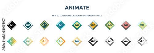 animate icon in 18 different styles such as thin line, thick line, two color, glyph, colorful, lineal color, detailed, stroke and gradient. set of animate vector for web, mobile, ui