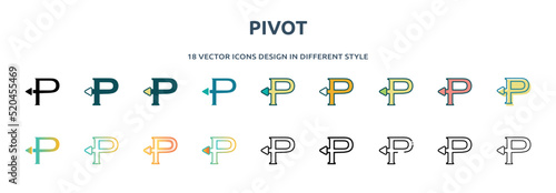 pivot icon in 18 different styles such as thin line, thick line, two color, glyph, colorful, lineal color, detailed, stroke and gradient. set of pivot vector for web, mobile, ui