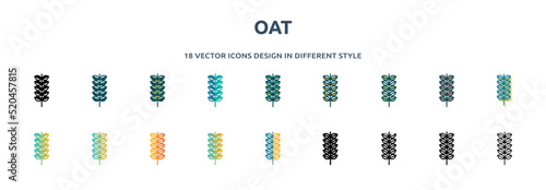 oat icon in 18 different styles such as thin line, thick line, two color, glyph, colorful, lineal color, detailed, stroke and gradient. set of oat vector for web, mobile, ui
