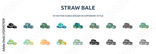 straw bale icon in 18 different styles such as thin line, thick line, two color, glyph, colorful, lineal color, detailed, stroke and gradient. set of straw bale vector for web, mobile, ui