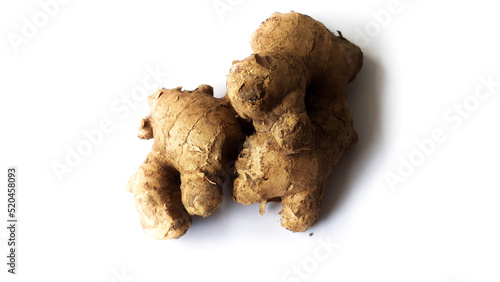 Ginger on a isolated white background. Top view photo angel for food and drink ingredients