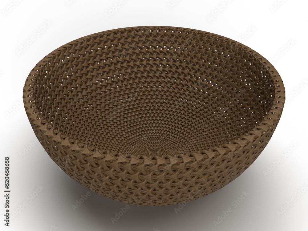 Fototapeta premium Isolated Traditional Bowl or Basket on White Background, It is Indian, Bangadeshi and Pakistani Cultural Handmade Crockery, 3D Render illustration.