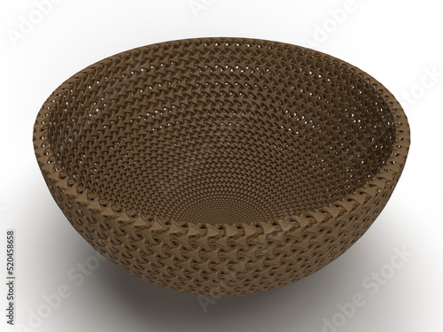 Isolated Traditional Bowl or Basket on White Background, It is Indian, Bangadeshi and Pakistani Cultural Handmade Crockery, 3D Render illustration. photo