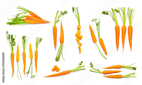 Set of fresh carrots isolated on white
