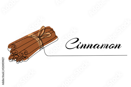 Continuous one line drawing of cinnamon. Modern style vector illustration on isolated background.