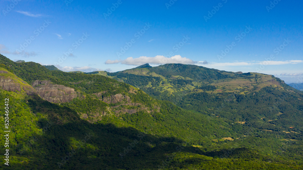 Tropical mountain range and mountain slopes with rainforest. Sri Lanka. Riverston, Sri Lanka.