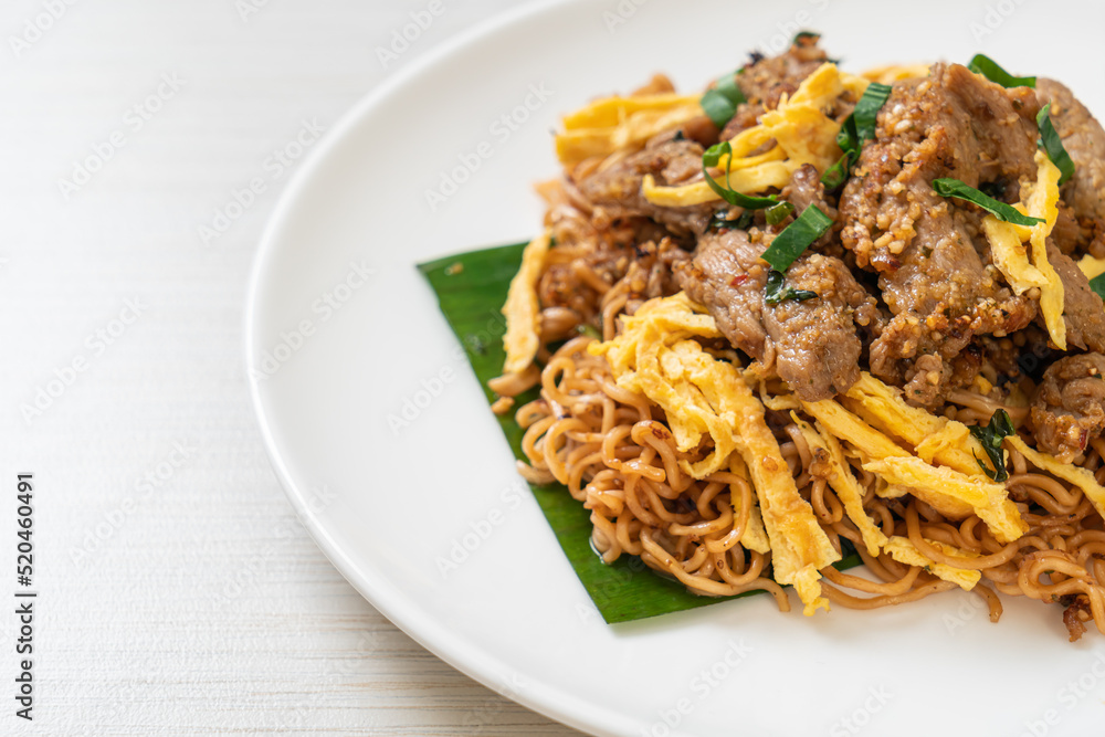 stir-fried instant noodle with pork and egg stir-fried instant noodle with pork and egg