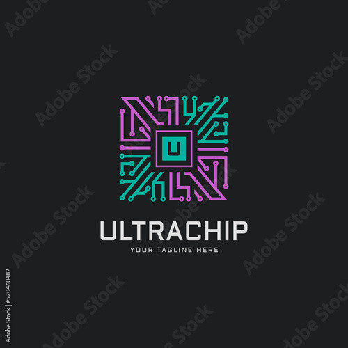 Microchip vector illustration, processor icon logo design