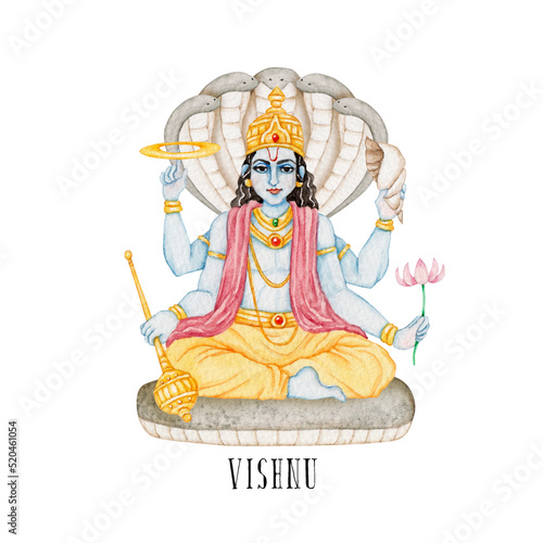 インド神話 神 ヴィシュヌ　水彩 イラスト