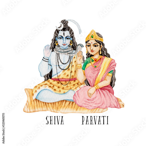 インド神話 神 シヴァ シバ パールヴァティー 水彩 イラスト