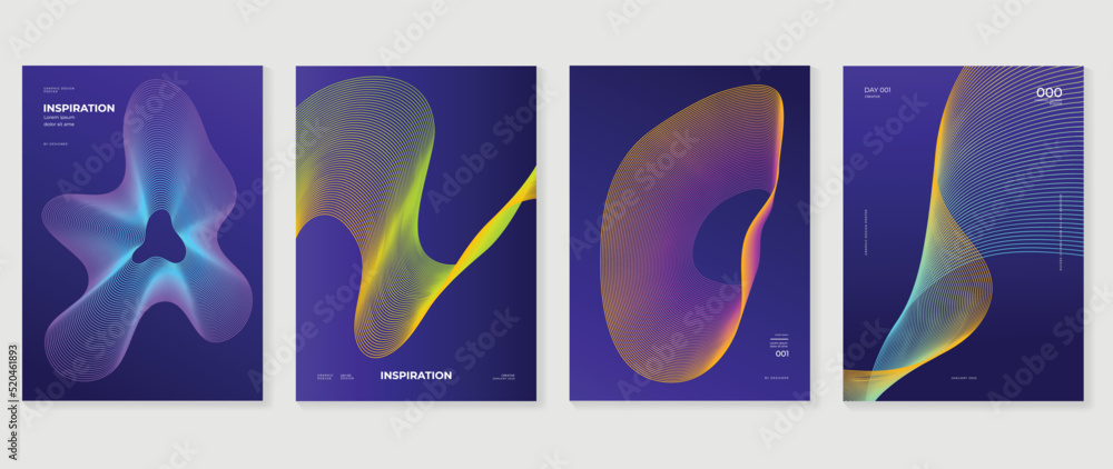 Abstract vibrant gradient line background vector. Futuristic style cover template with line distortion, wave and curved lines. Modern wallpaper design perfect for social media, idol poster, ads. - obrazy, fototapety, plakaty 