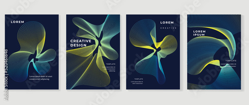 Abstract vibrant gradient line background vector. Futuristic style cover template with line distortion, wave and curved lines. Modern wallpaper design perfect for social media, idol poster, ads.