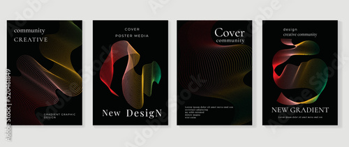 Abstract vibrant gradient line background vector. Futuristic style cover template with line distortion, curved lines, halftone. Modern wallpaper design perfect for social media, idol poster, ads.