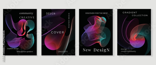 Abstract vibrant gradient line background vector. Futuristic style cover template with line distortion, wave and curved lines. Modern wallpaper design perfect for social media, idol poster, ads.