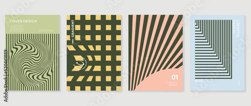 Abstract 70s vibrant background vector. Retro style cover template with shape distortion, curved lines, geometric shapes. Hippie groovy wallpaper design perfect for social media, idol poster, ads.