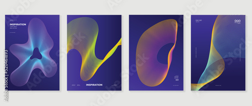 Abstract vibrant gradient line background vector. Futuristic style cover template with line distortion, wave and curved lines. Modern wallpaper design perfect for social media, idol poster, ads.