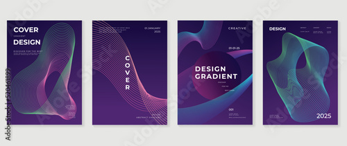 Abstract vibrant gradient line background vector. Futuristic style cover template with line distortion, wave and curved lines. Modern wallpaper design perfect for social media, idol poster, ads.