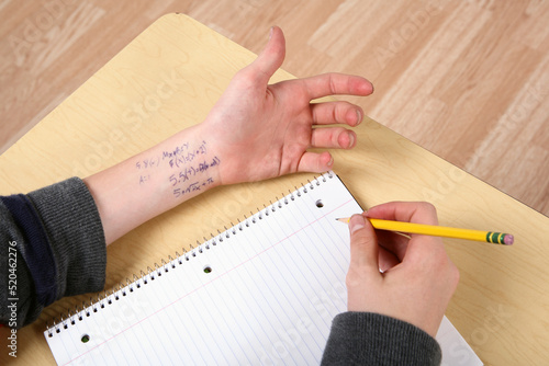 Fototapete Cheating in school with formula written on wrist
