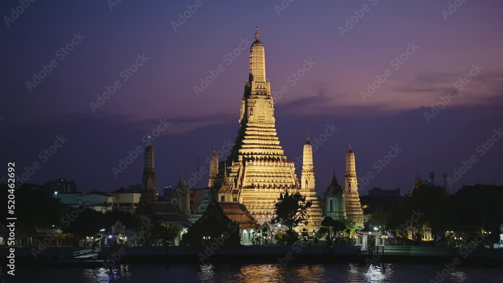 Bangkok City Skyline at Night, Thailand, Wat Arun Buddhist Temple and River Cityscape Scene, Beautiful Famous Building and Landmark, a Popular Iconic Tourist Attraction on Chao Phraya River Bangkok City Skyline at Night, Thailand, Wat Arun Buddhist Temple and River Cityscape Scene, Beautiful Famous Building and Landmark, a Popular Iconic Tourist Attraction on Chao Phraya River