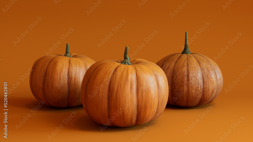 Seasonal background Image. Trio of Pumpkins on Orange color. Fall Concept. Seasonal background Image. Trio of Pumpkins on Orange color. Fall Concept.