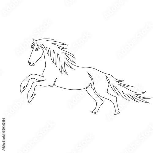 Horse jump line art drawing style, The horse sketch black linear isolated on white background, And the  best horse line art vector illustration.